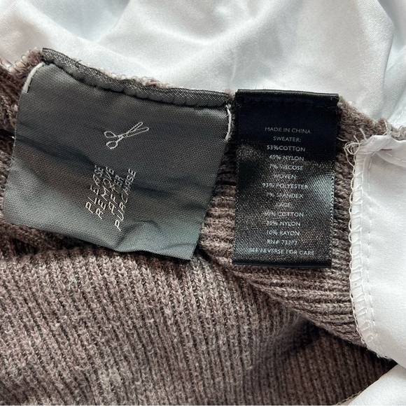 Lace Accent Top Long Sleeve Layered Look Brown Sweater - Picture 6 of 6